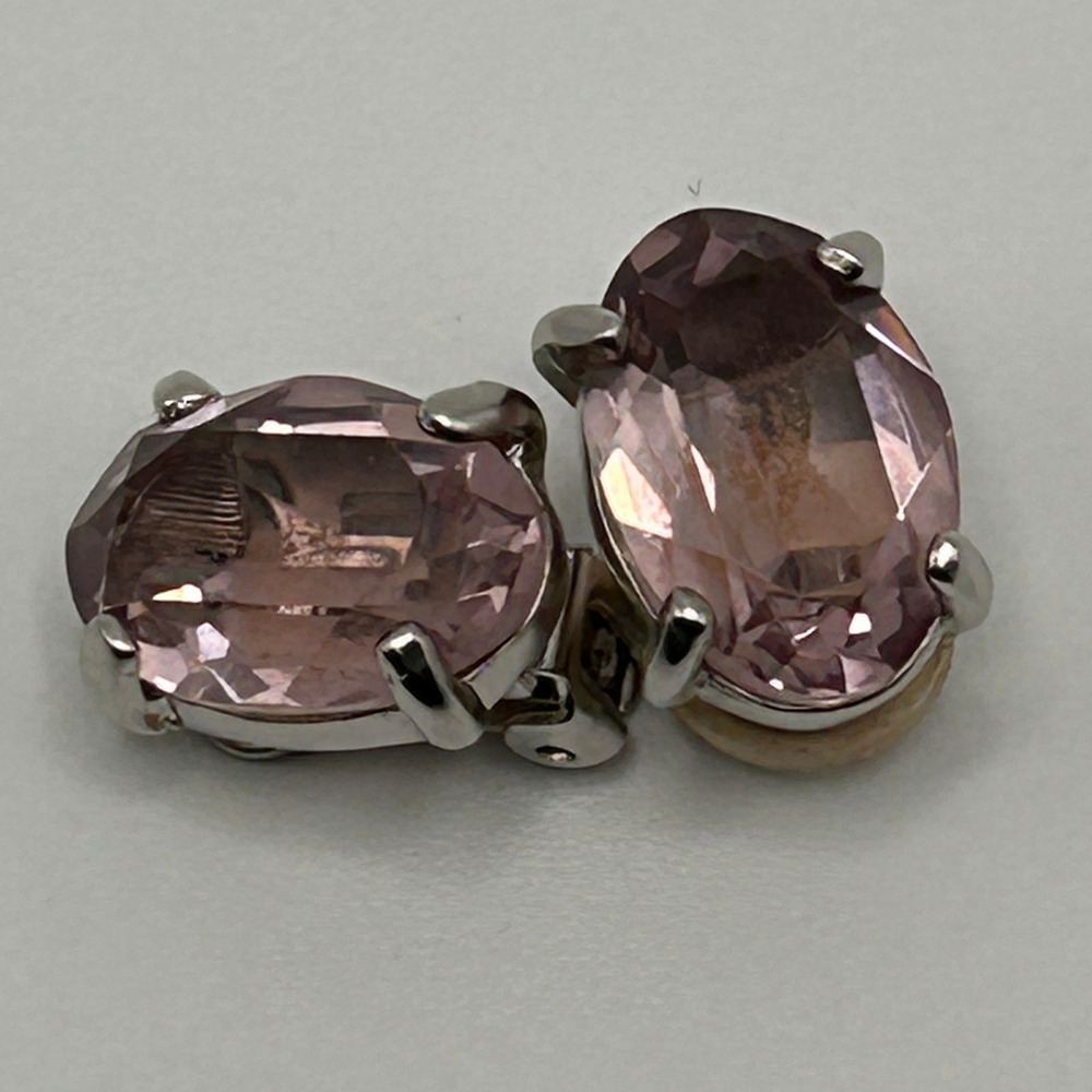 Swarovski Pink Crystal Oval Clip On Earrings Silver Tone Vintage Designer